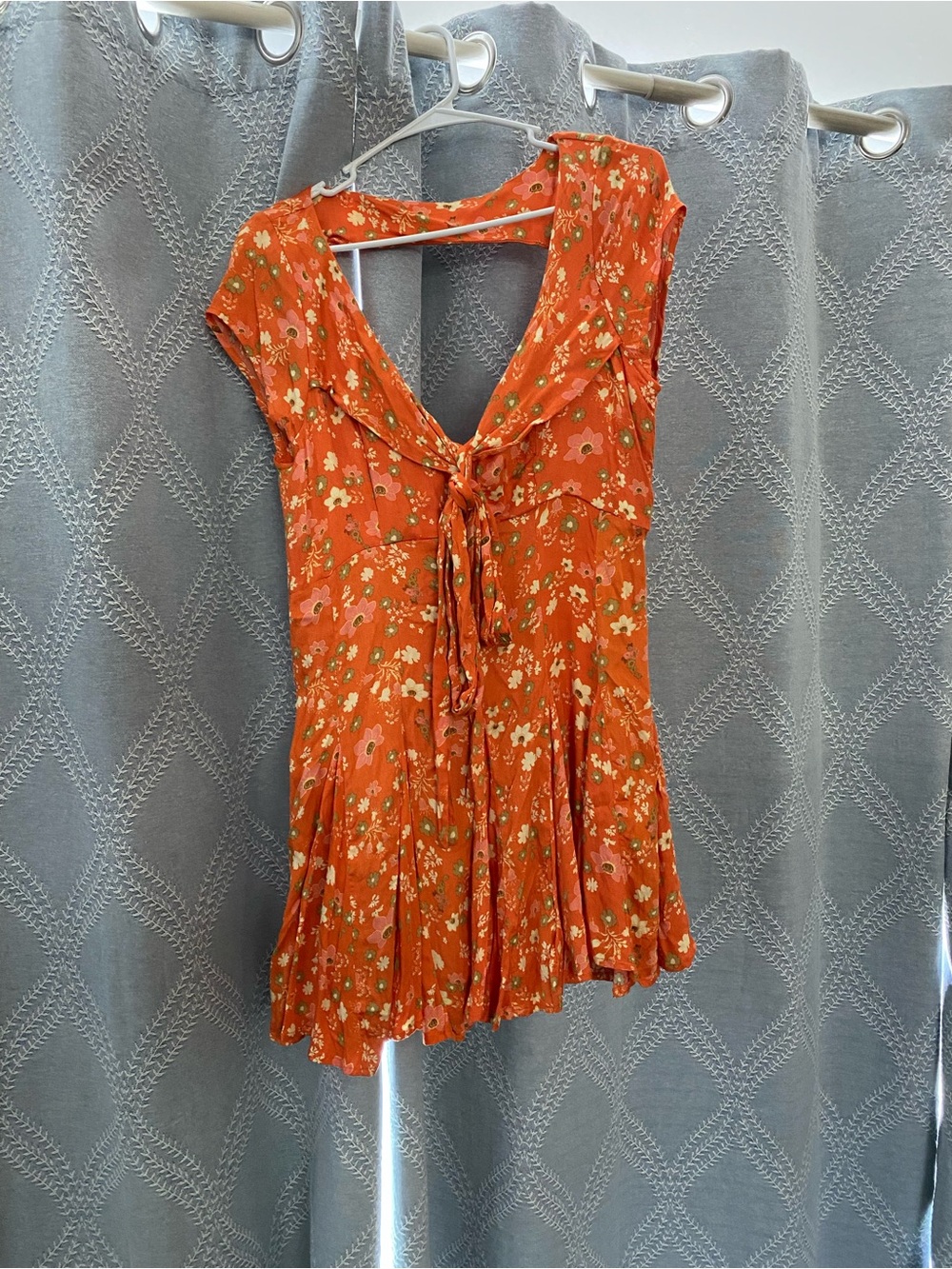 Free People Orange Floral Tie-Front Mini Dress - Picture 3 of 7